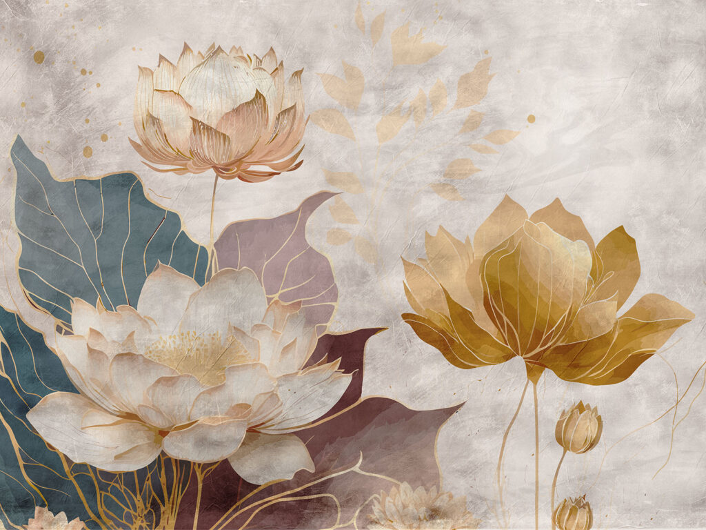 Schilderij van bloemen en bladeren — volledig ontwerp