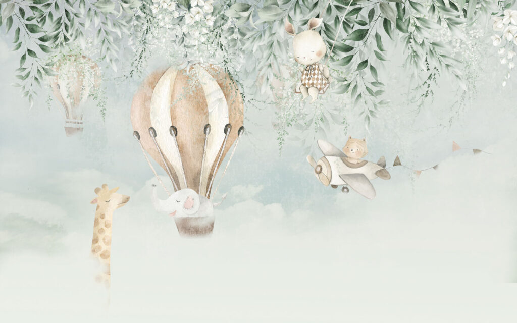 Dierenballon tussen hangend blad — volledig ontwerp