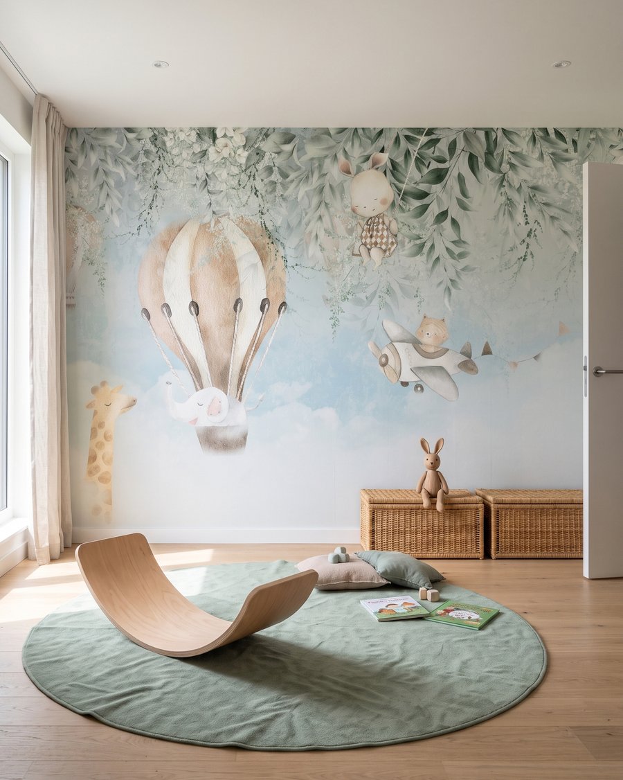 Dierenballon tussen hangend blad in een interieur