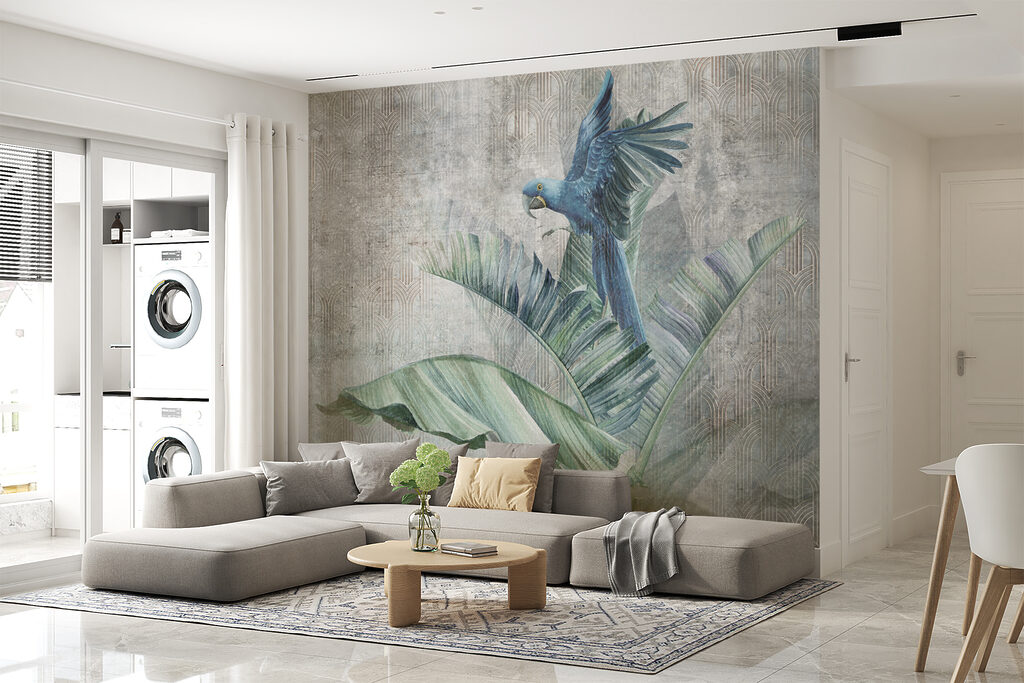 Blauwe ara op bananenblad — interieur 5