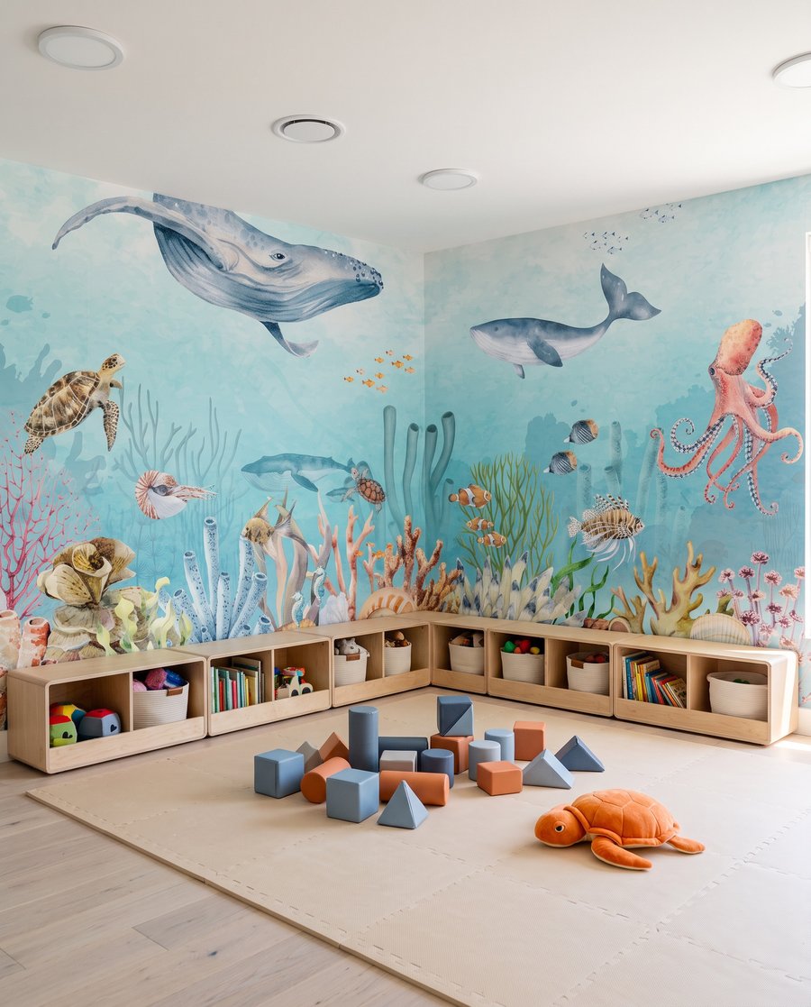 Aquarel van een zeeleven in een interieur