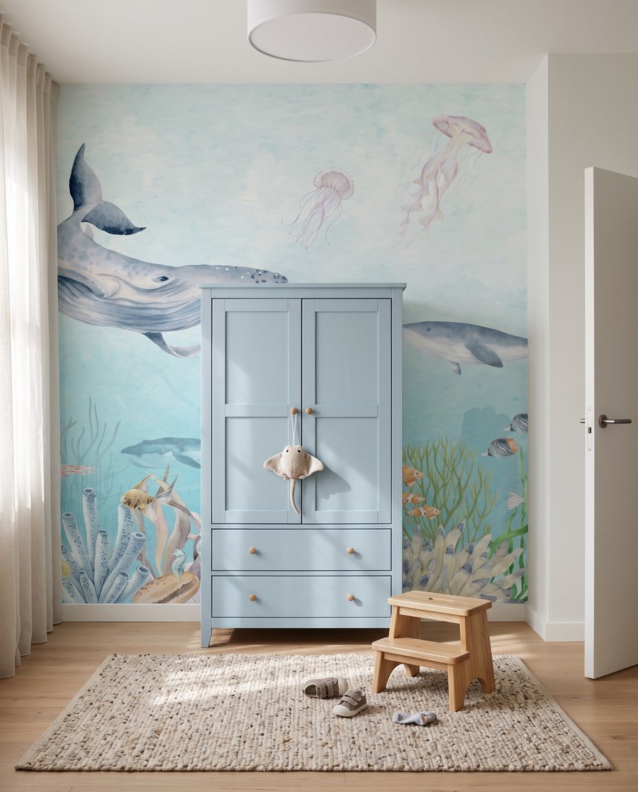 Walvissen boven kleurrijk koraal — interieur 2