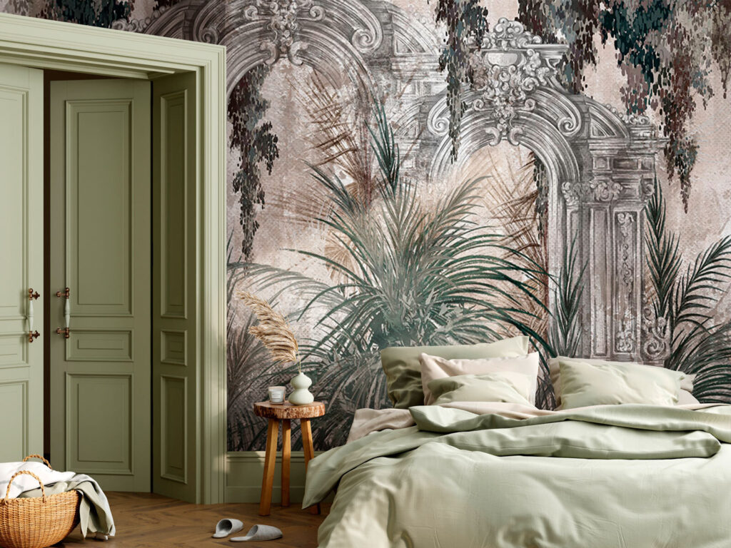 Palmen voor verweerde sierbogen — interieur 2