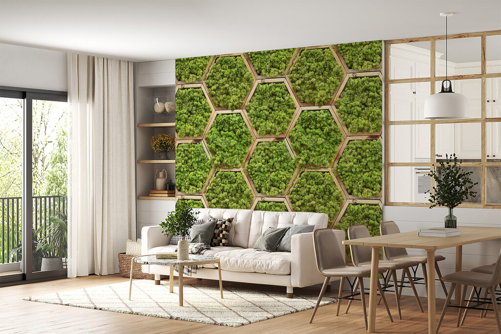 Mos in houten zeshoeken — interieur 4
