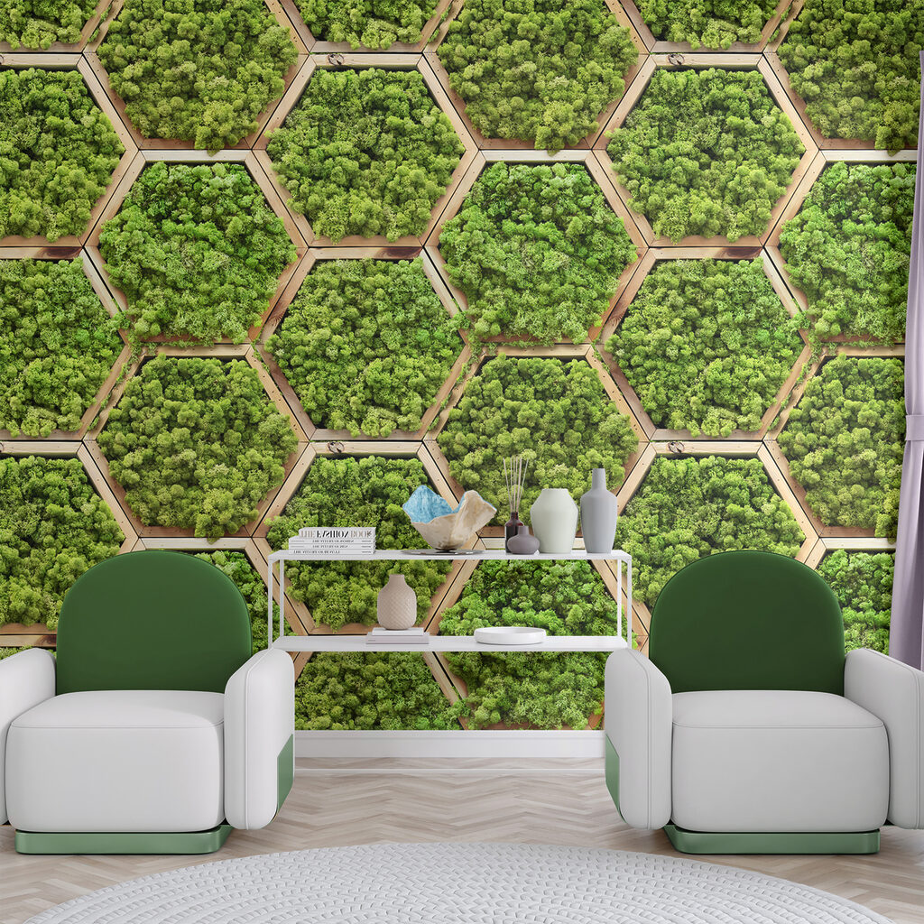 Mos in houten zeshoeken — interieur 5