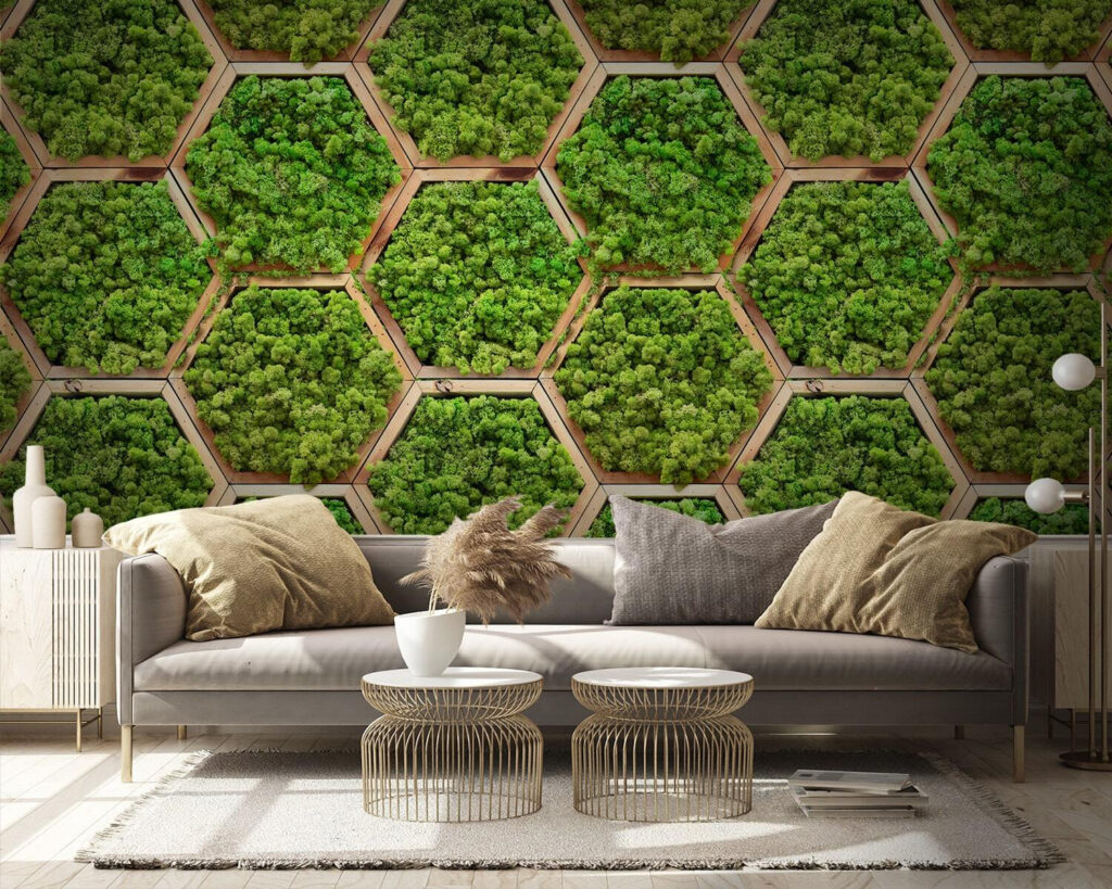 Mos in houten zeshoeken — interieur 3