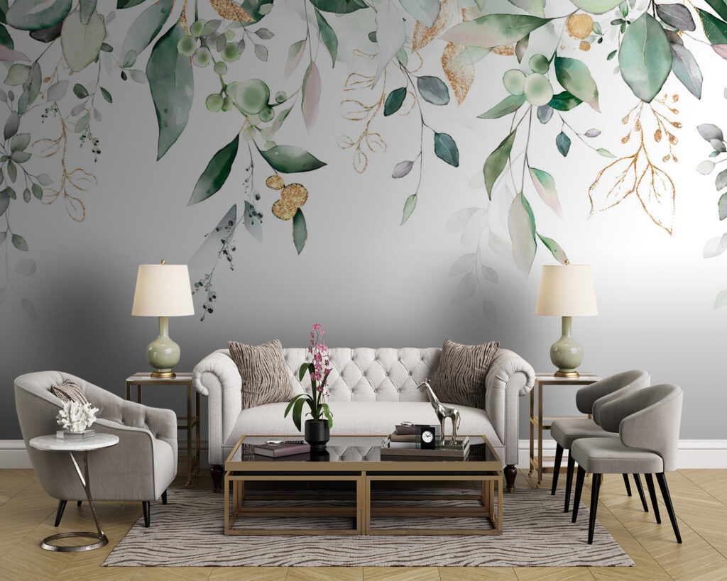 Delicate bladeren en zachte botanische elementen in een interieur