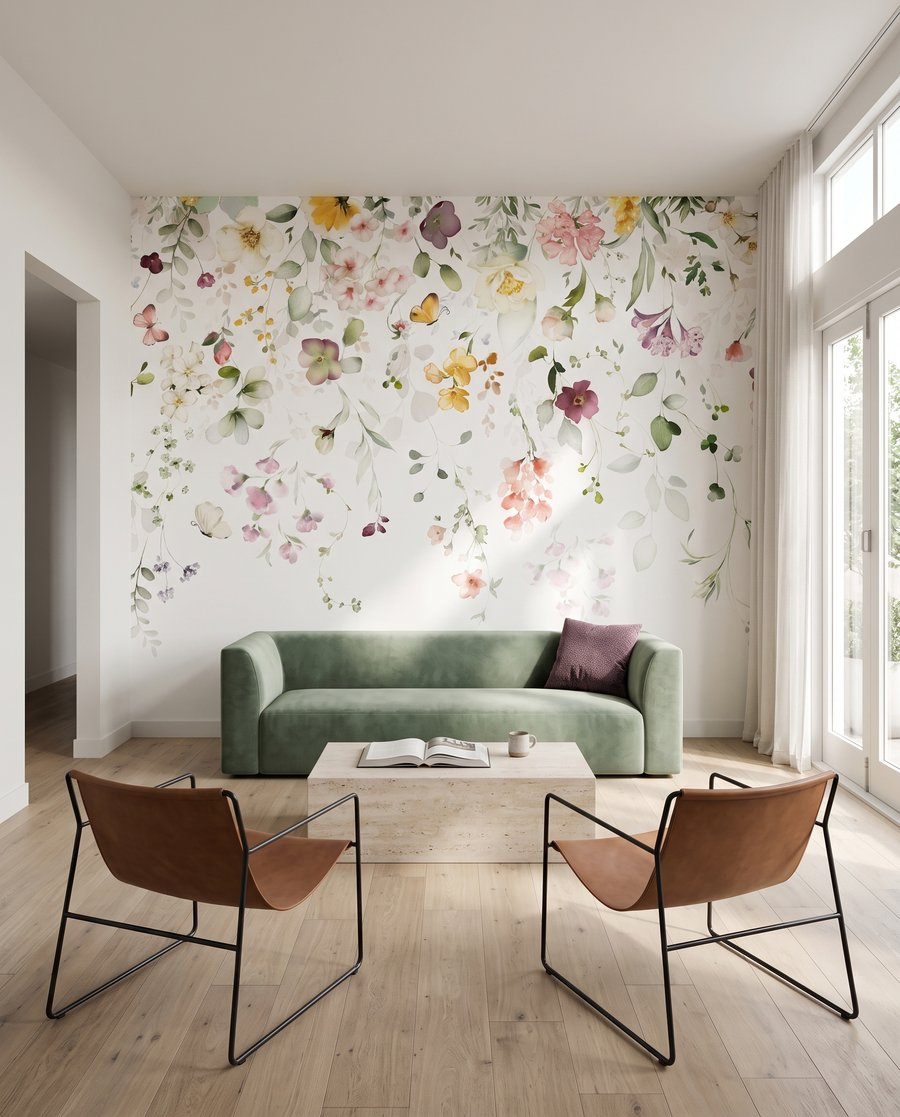 Bloemen als een waterval in een interieur