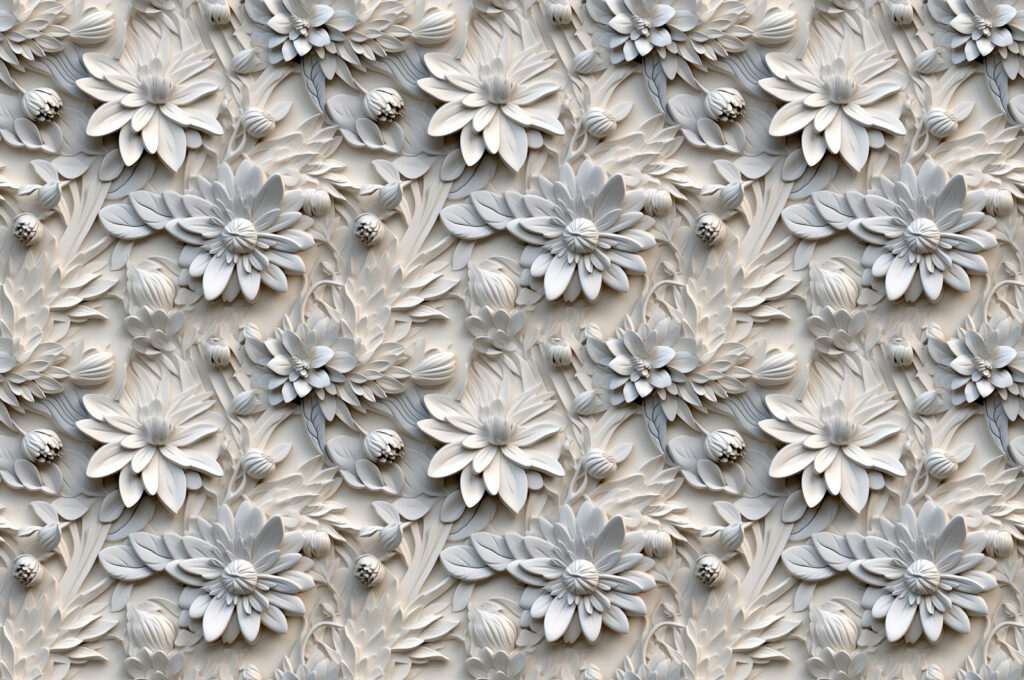 Witte bloemen in reliëf — volledig ontwerp