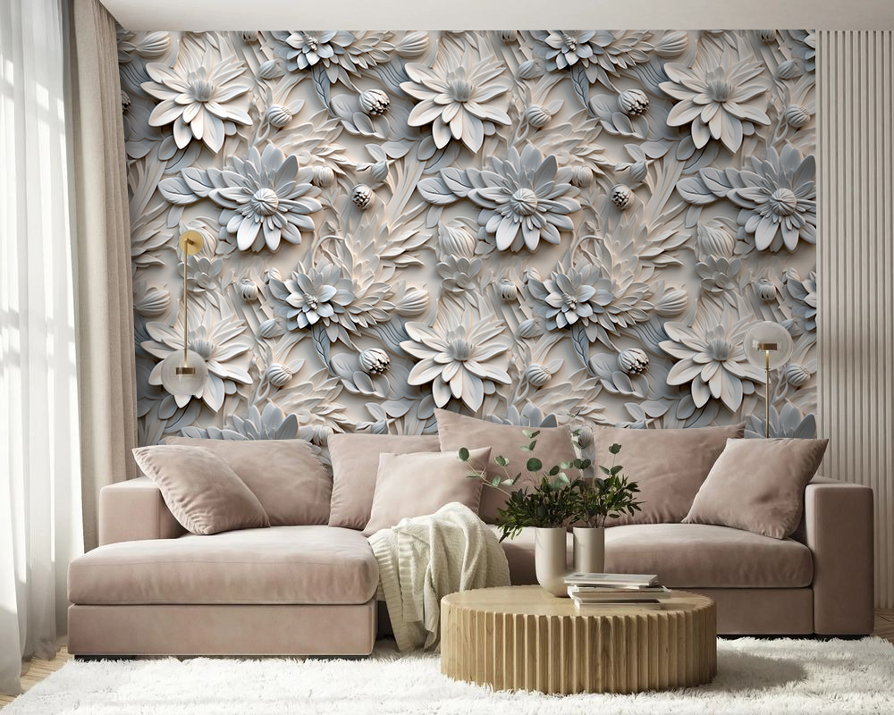 Witte bloemen in reliëf — interieur 2