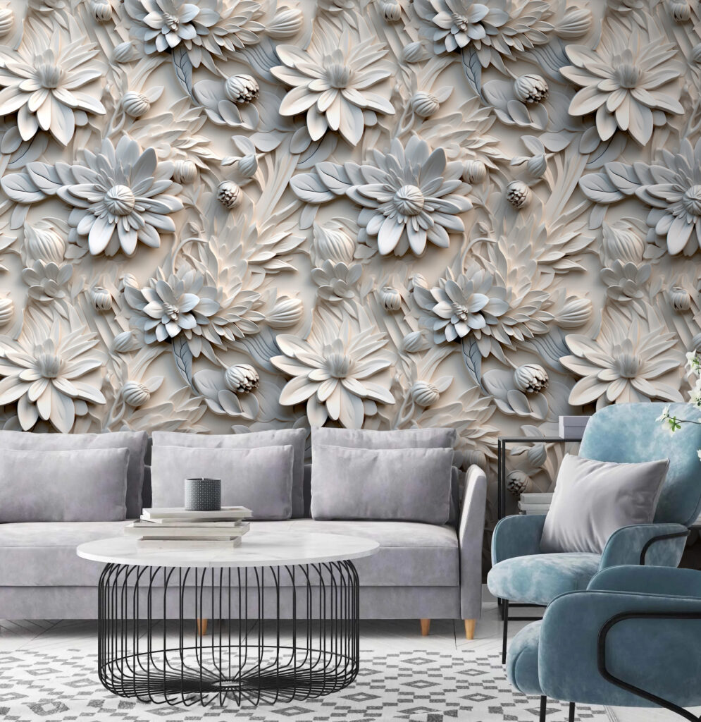 Witte bloemen in reliëf — interieur 3