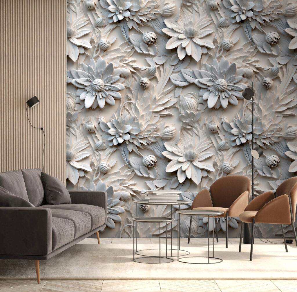 Witte bloemen in reliëf — interieur 4