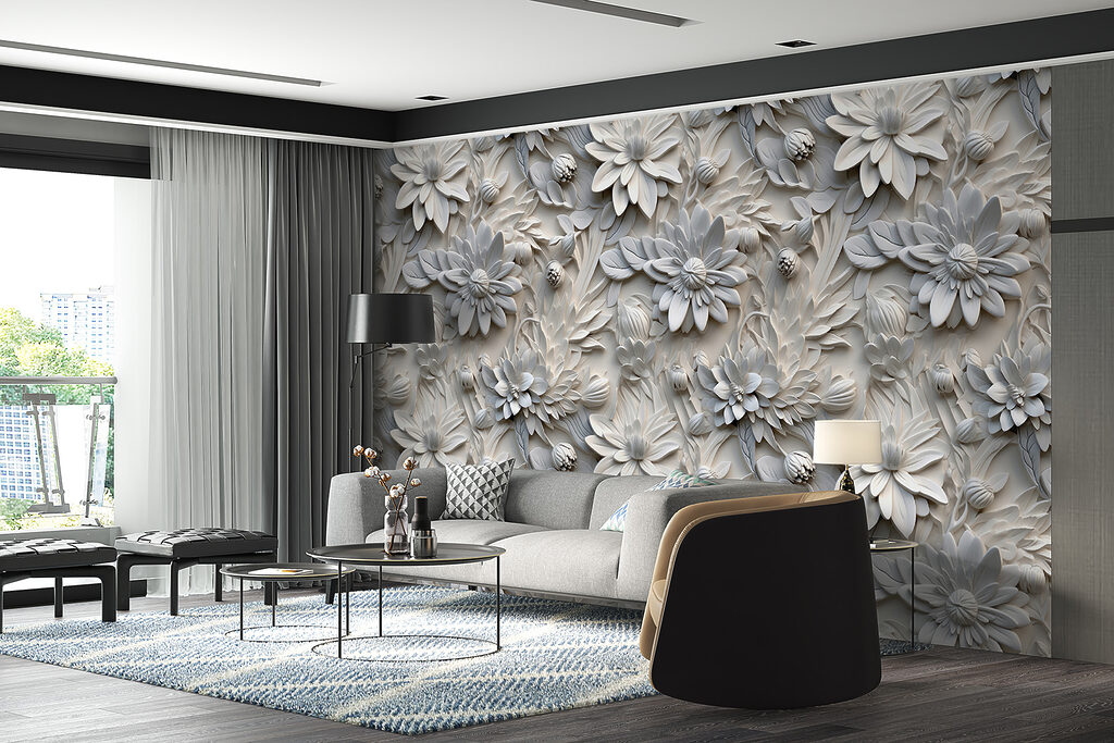 Witte bloemen in reliëf — interieur 7