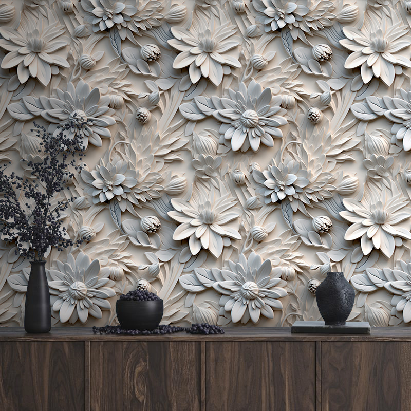 Witte bloemen in reliëf — interieur 1