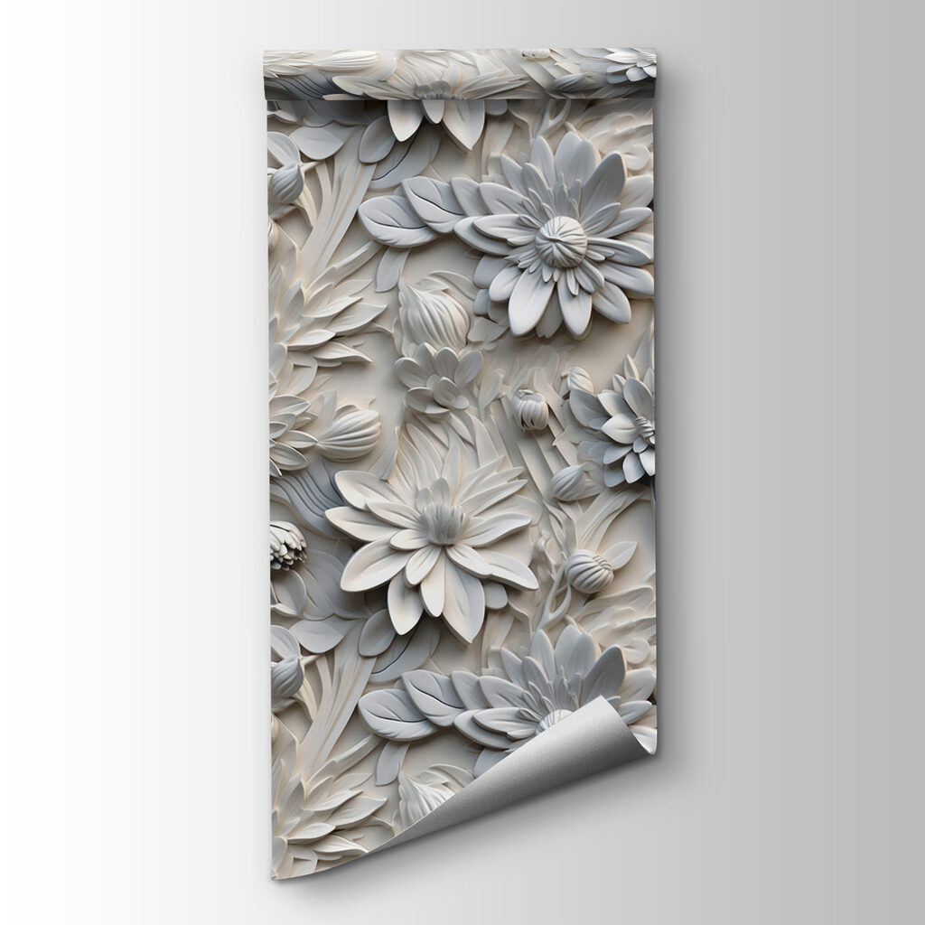 Witte bloemen in reliëf — productweergave