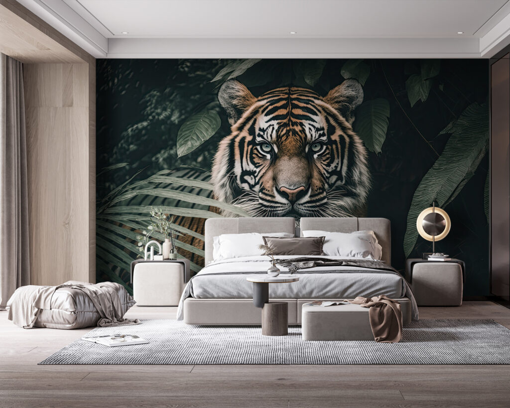 Tijger tussen donkere bladeren — interieur 1