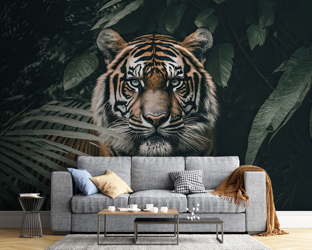 Tijger tussen donkere bladeren — interieur 3