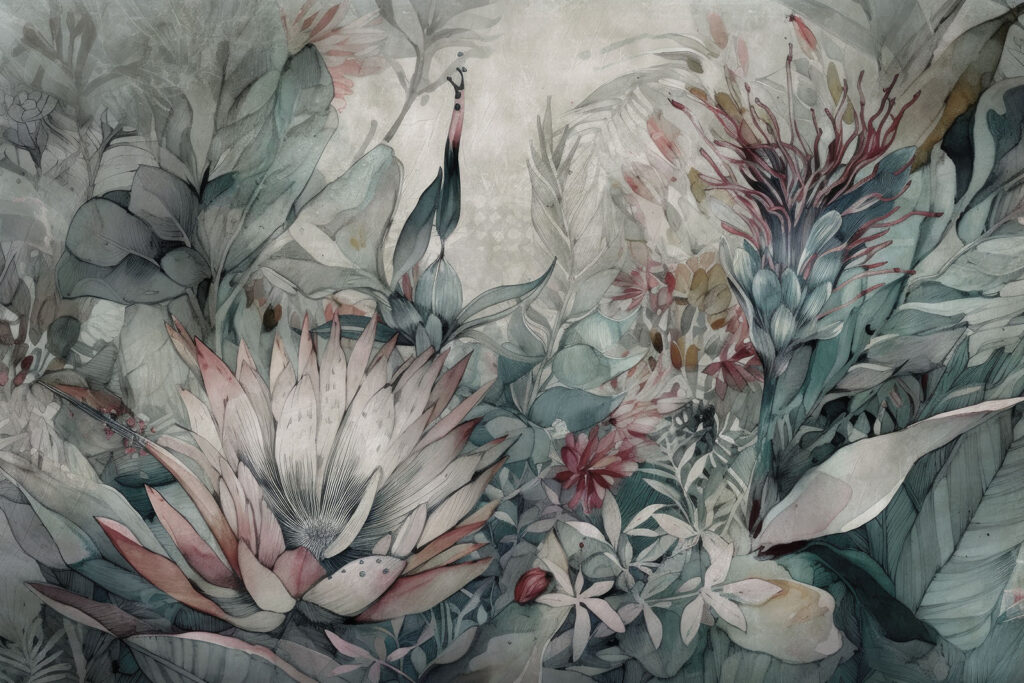 Schilderij van bloemen en bladeren — volledig ontwerp