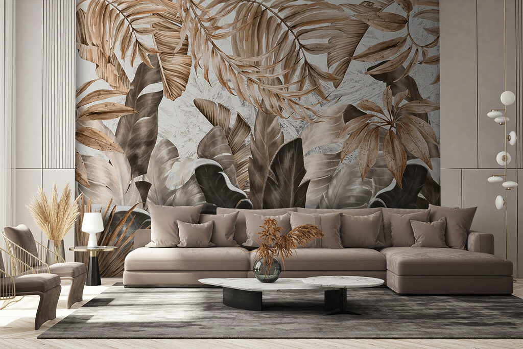 Tropenbladeren in roombruin — interieur 5