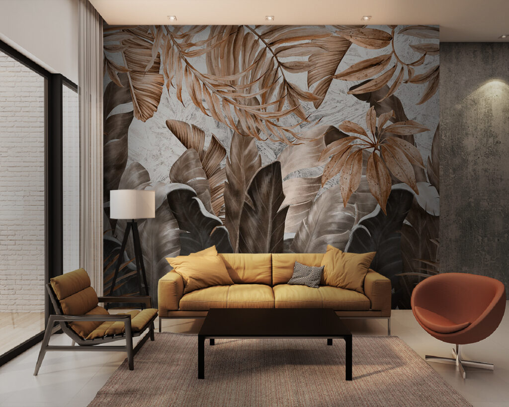 Tropenbladeren in roombruin — interieur 1