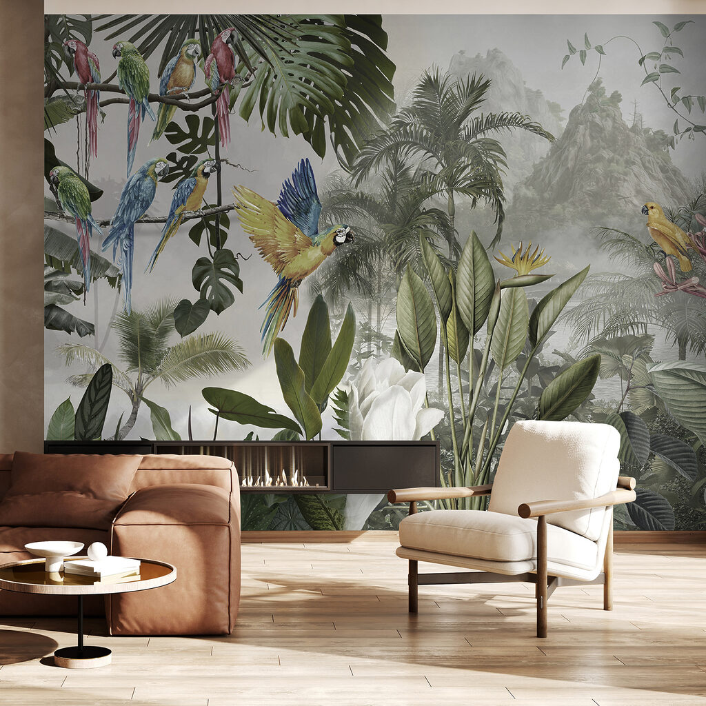 Papegaaien in licht woud — interieur 4
