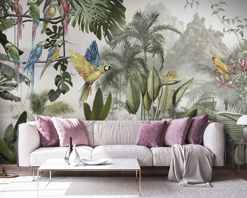 Papegaaien in licht woud — interieur 2