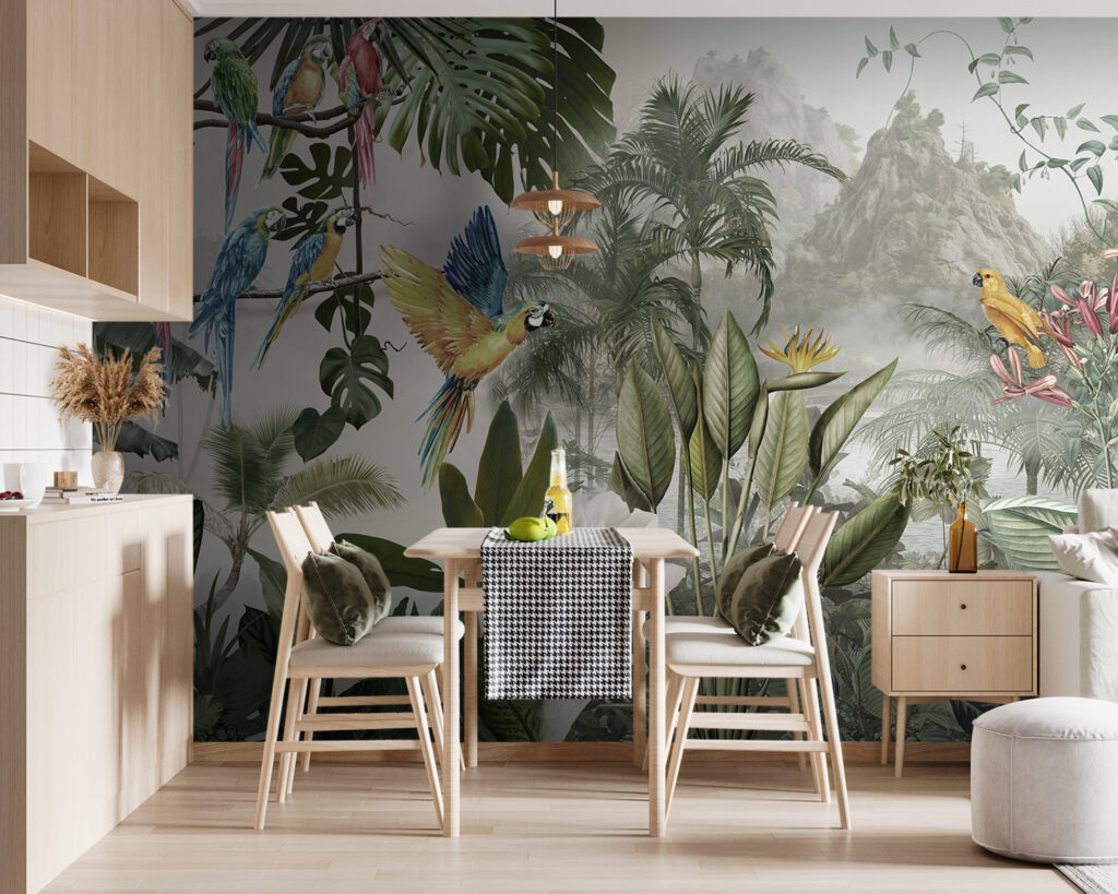Papegaaien in licht woud — interieur 3