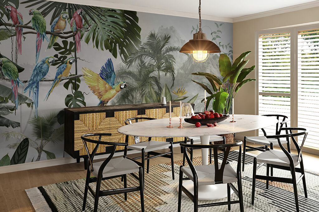 Papegaaien in licht woud — interieur 7