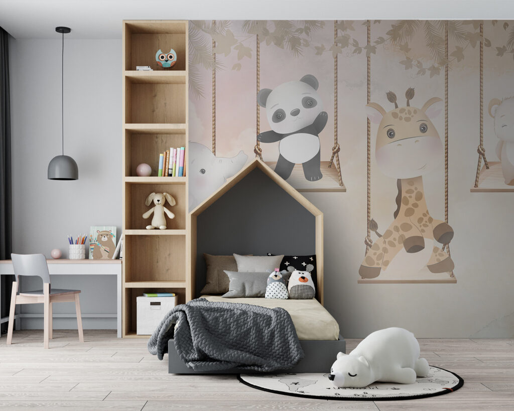 Groep dieren op schommels — interieur 1