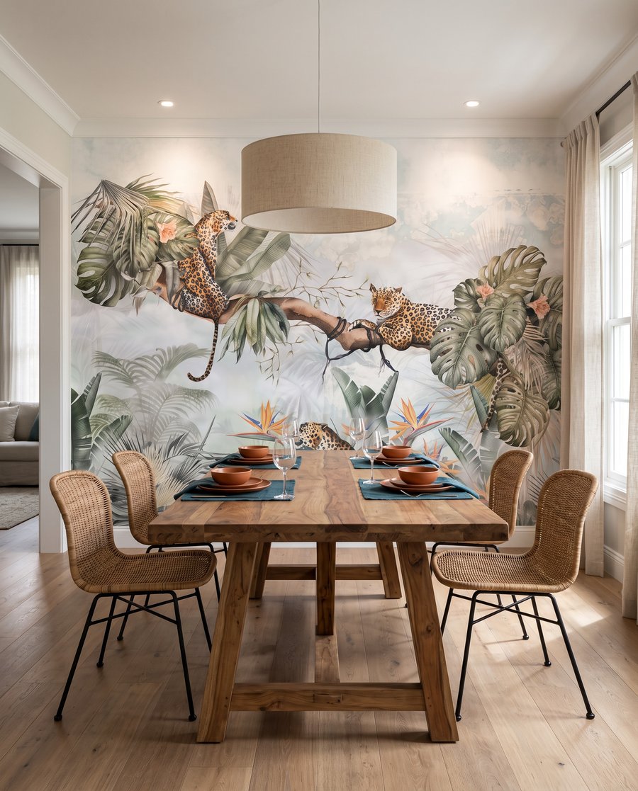 Luipaarden tussen grijsgroene palmen — interieur 5