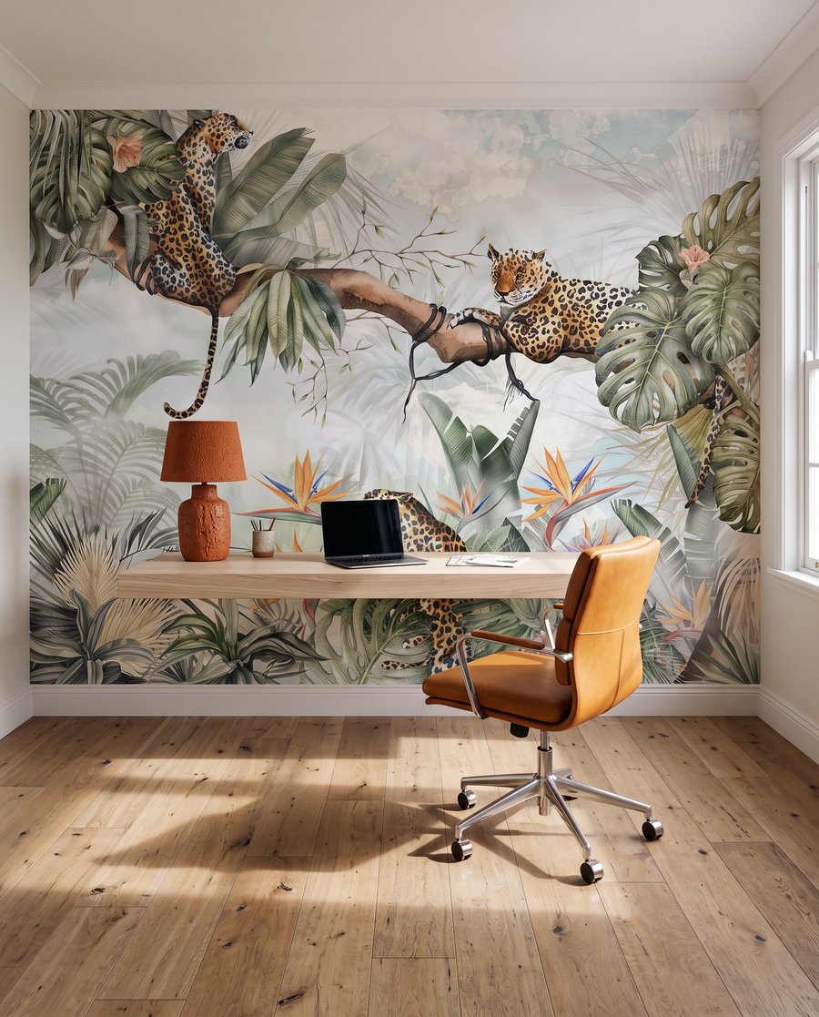 Luipaarden tussen grijsgroene palmen — interieur 6