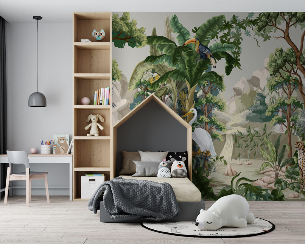 Jungledieren in oude landschapsprent — interieur 3