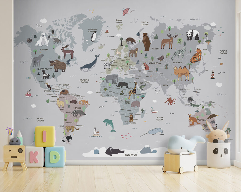 Wereldkaart met kleine dieren — interieur 3