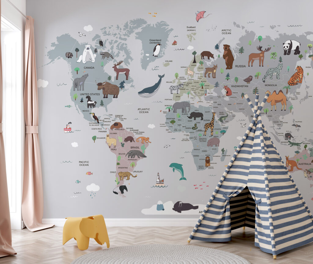 Wereldkaart met kleine dieren — interieur 2
