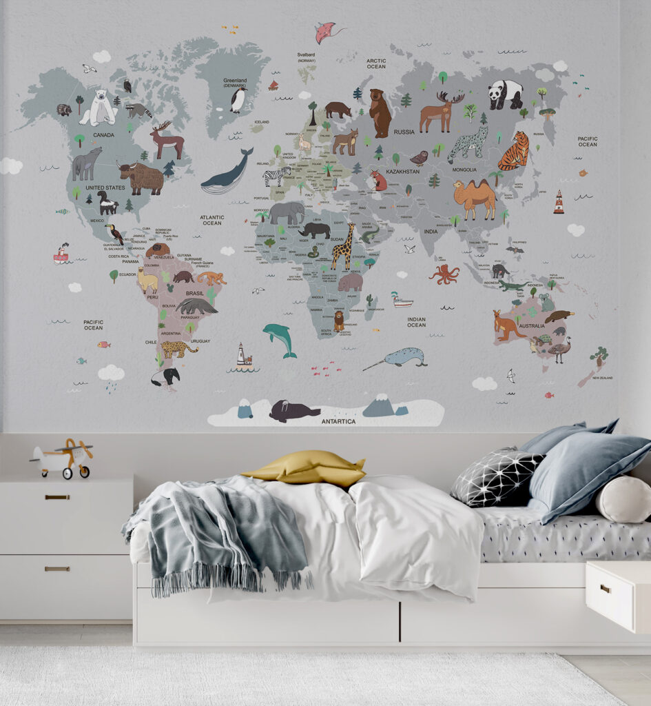 Wereldkaart met kleine dieren — interieur 4