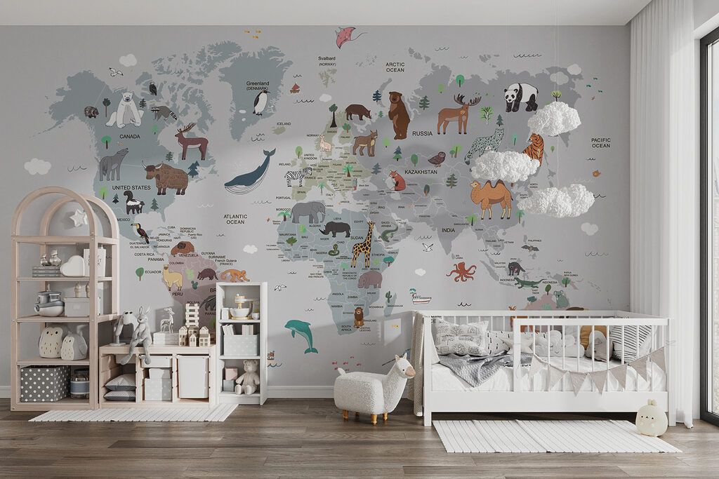 Wereldkaart met kleine dieren — interieur 5