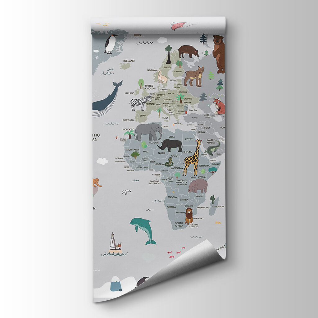 Wereldkaart met kleine dieren — productweergave