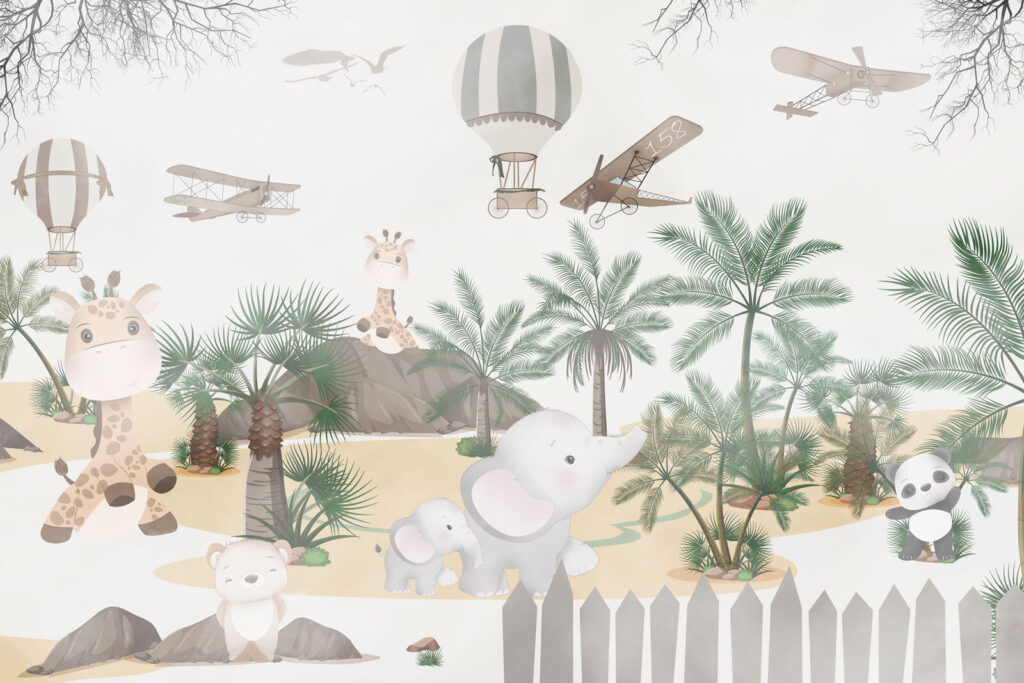 Safaridieren achter witte hekjes — volledig ontwerp