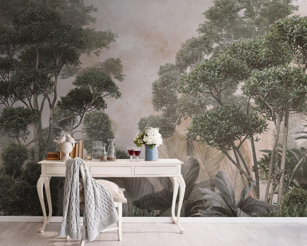Groene bomen in verfnevel — interieur 1