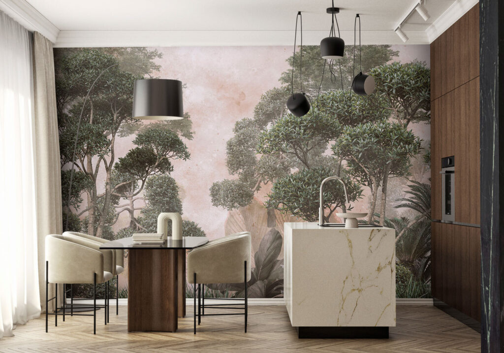 Groene bomen in verfnevel — interieur 3