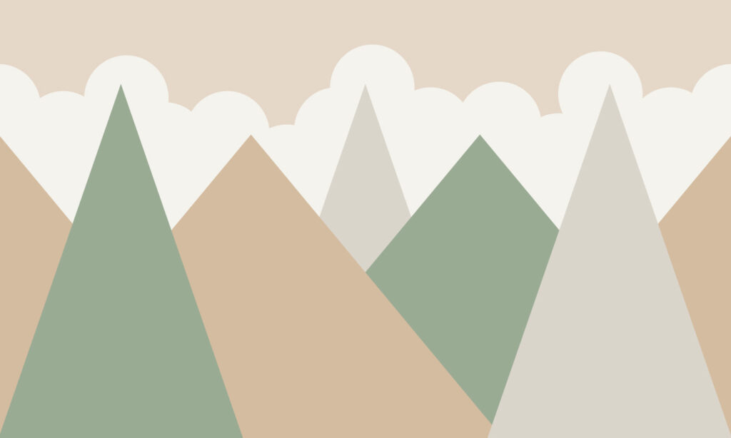 Pastelbergen onder ronde wolken — volledig ontwerp
