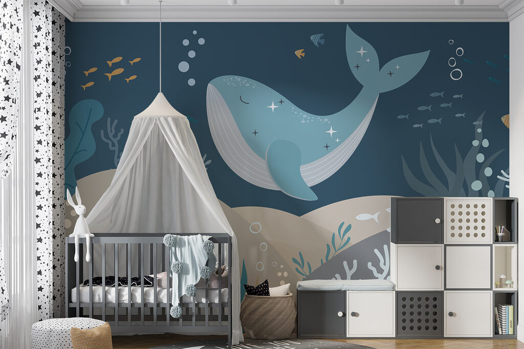 Walvis boven blauwe zeebodem — interieur 5