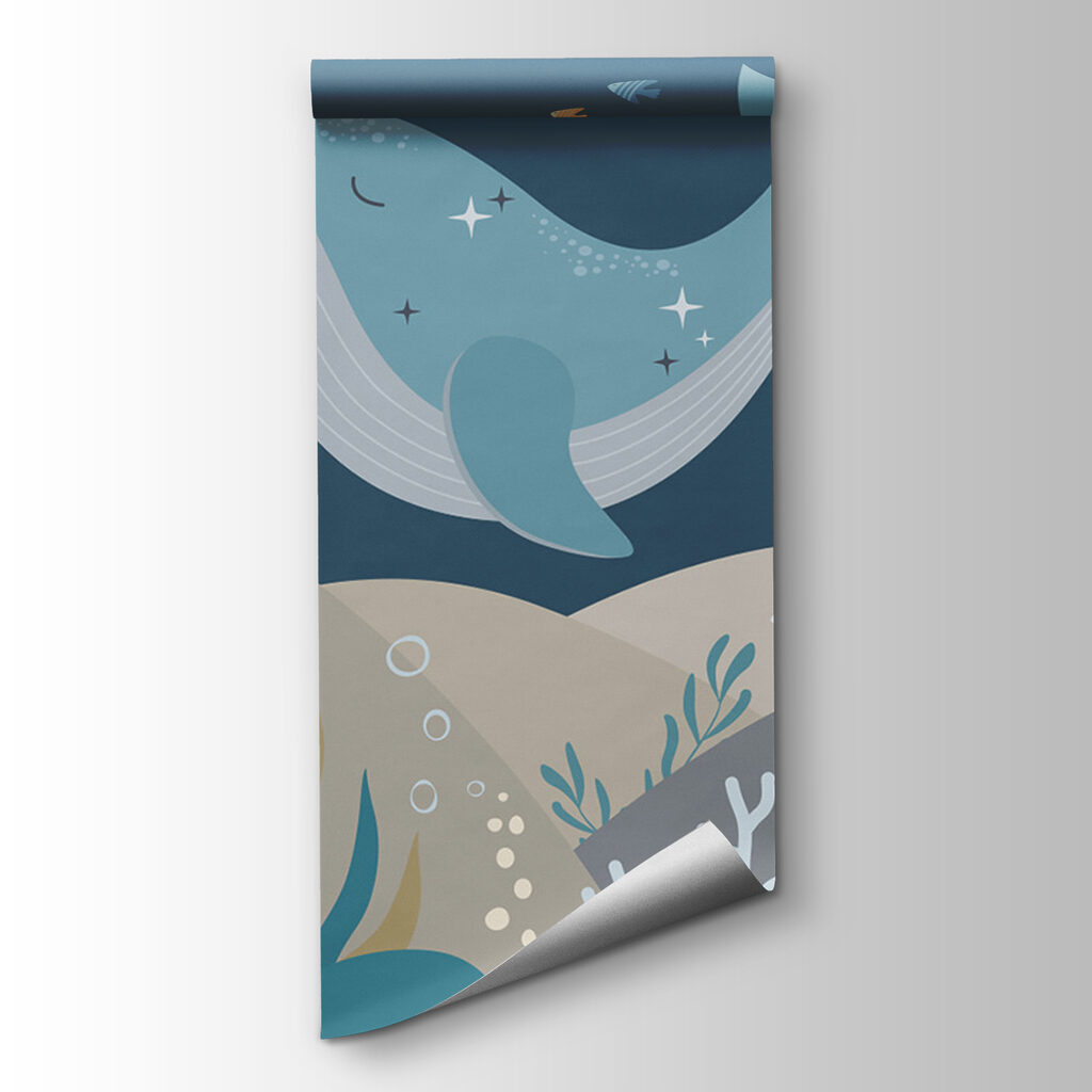 Walvis boven blauwe zeebodem — productweergave