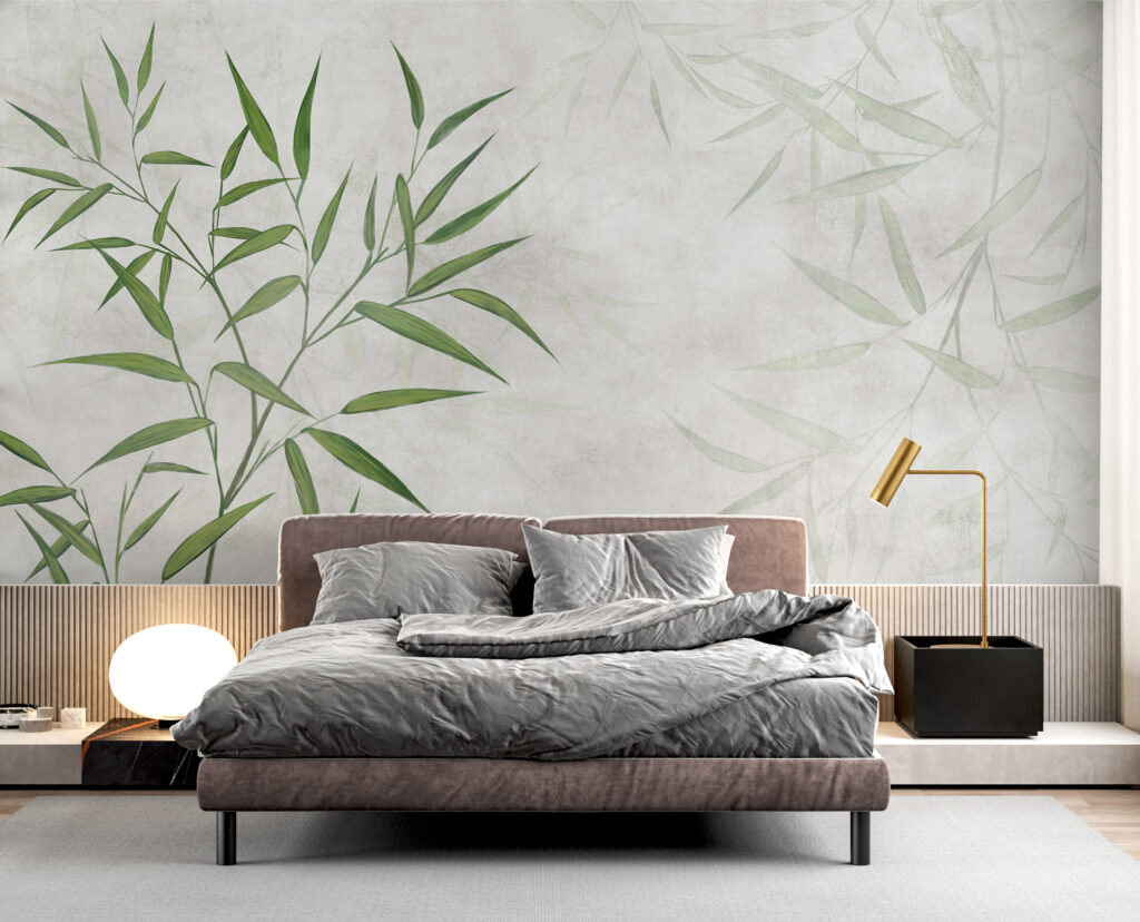 Groene bamboebladeren op verfwit — interieur 1