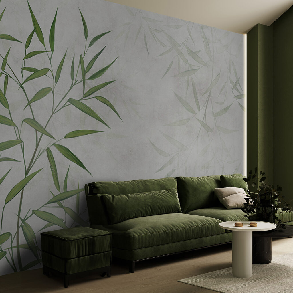 Groene bamboebladeren op verfwit — interieur 7