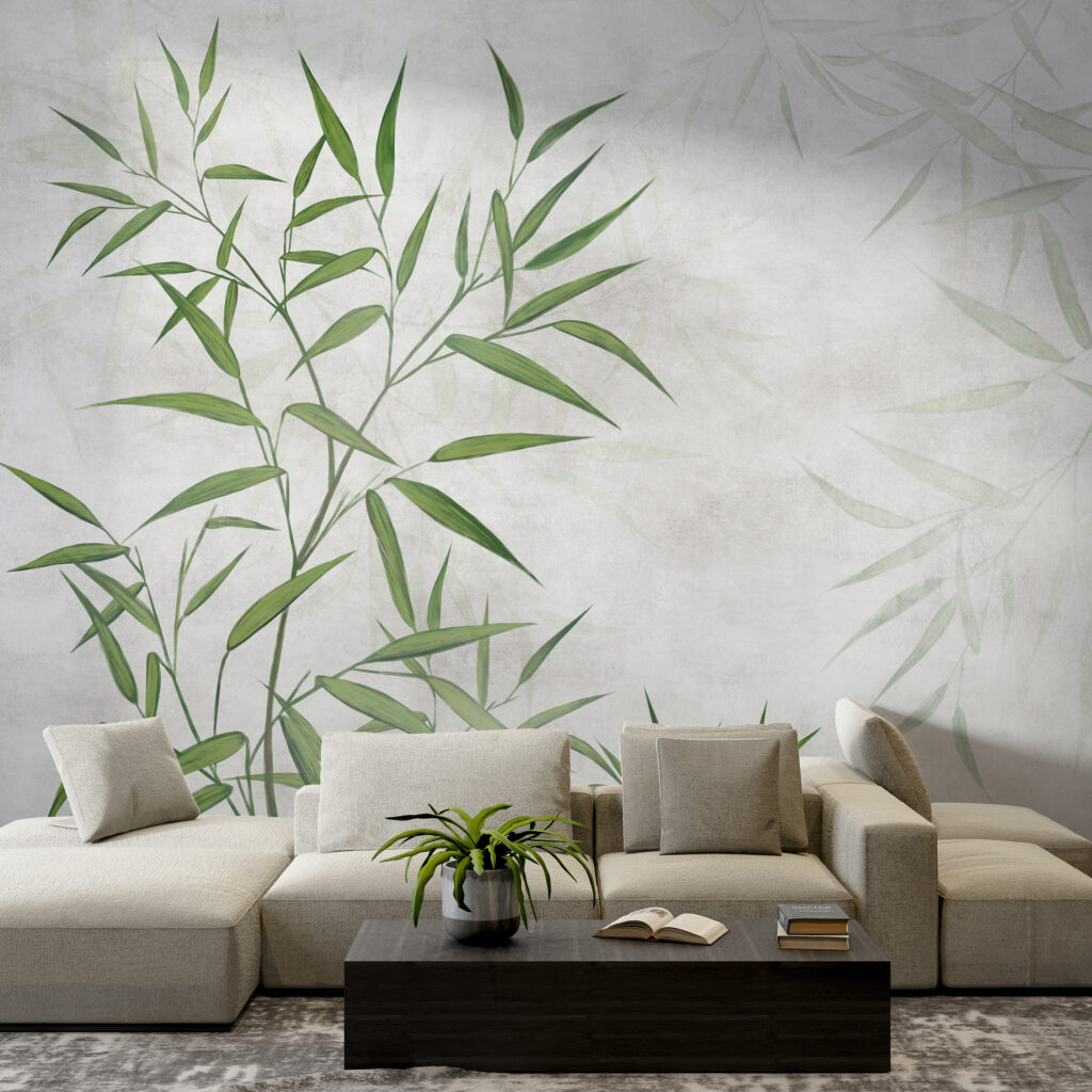 Groene bamboebladeren op verfwit — interieur 4