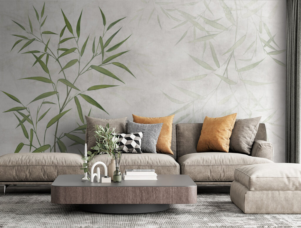 Groene bamboebladeren op verfwit — interieur 5