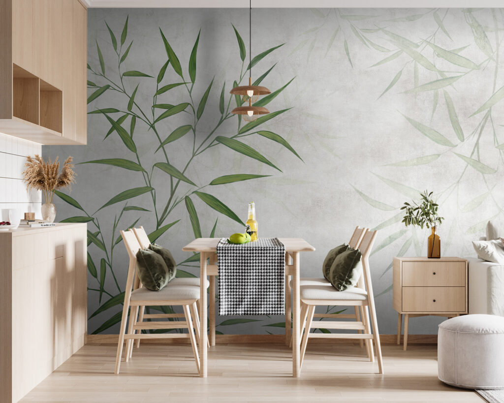 Groene bamboebladeren op verfwit — interieur 6
