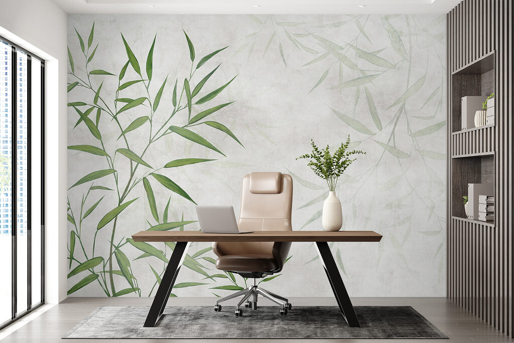 Groene bamboebladeren op verfwit — interieur 8