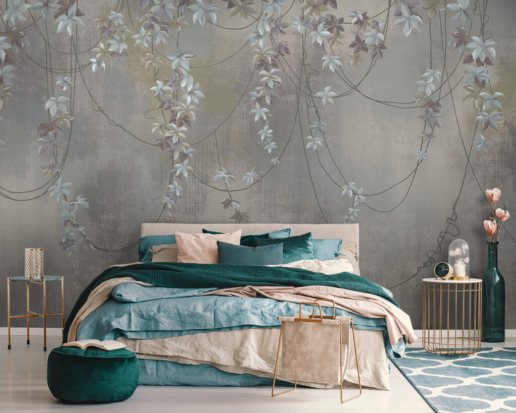 Bloemslingers op verweerd grijs — interieur 3